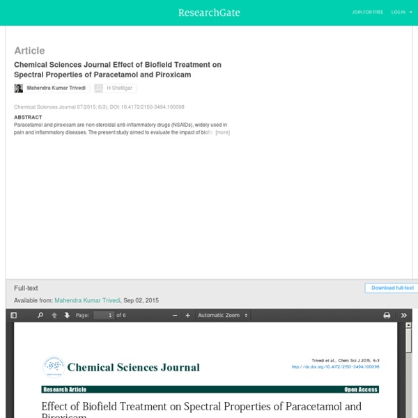 Chemical Sciences Journal Effect of Biofield Treatment on Spectral Properties of Paracetamol and Piroxicam