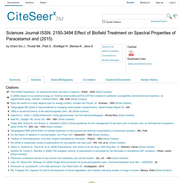 Sciences Journal ISSN: 2150-3494 Effect of Biofield Treatment on Spectral Properties of Paracetamol and