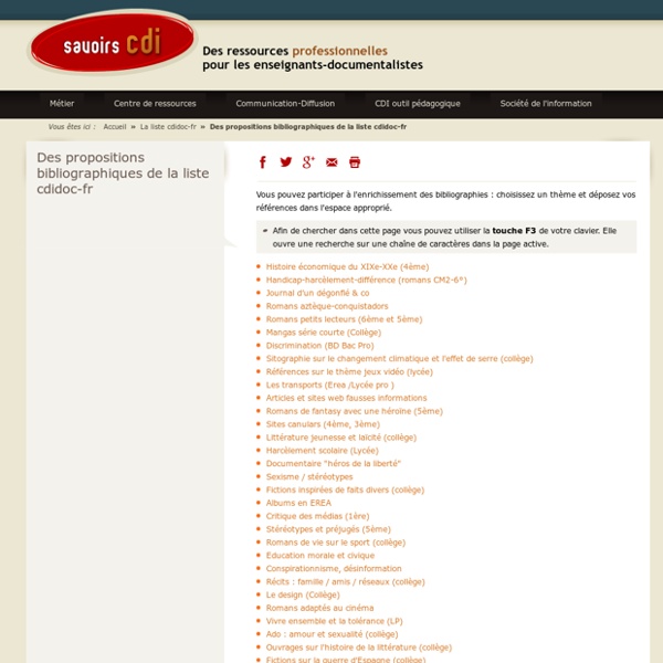 Savoirs CDI: Des propositions bibliographiques de la liste cdidoc-fr