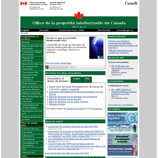 Accueil - Office de la propriété intellectuelle du Canada