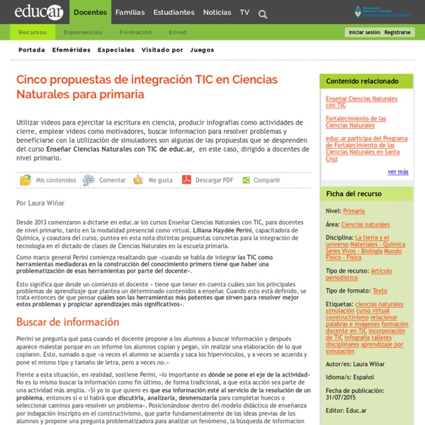 Cinco propuestas de integración TIC en Ciencias Naturales para primaria