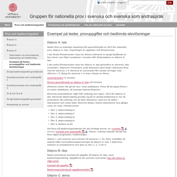 Exempel på texter, provuppgifter och bedömda elevlösningar - Uppsala universitet
