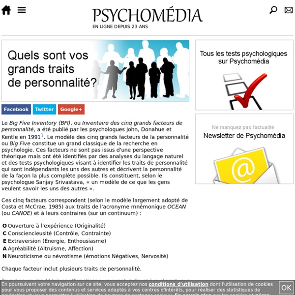 Test psychologique Inventaire des cinq facteurs de personnalité Pearltrees