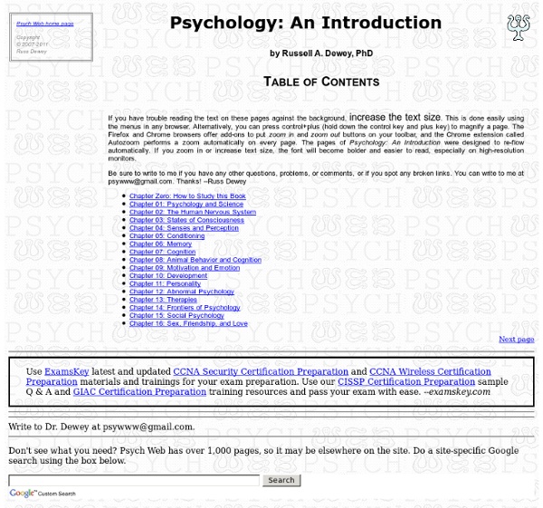 Table of Contents for Psychology: An Introduction by Russ Dewey