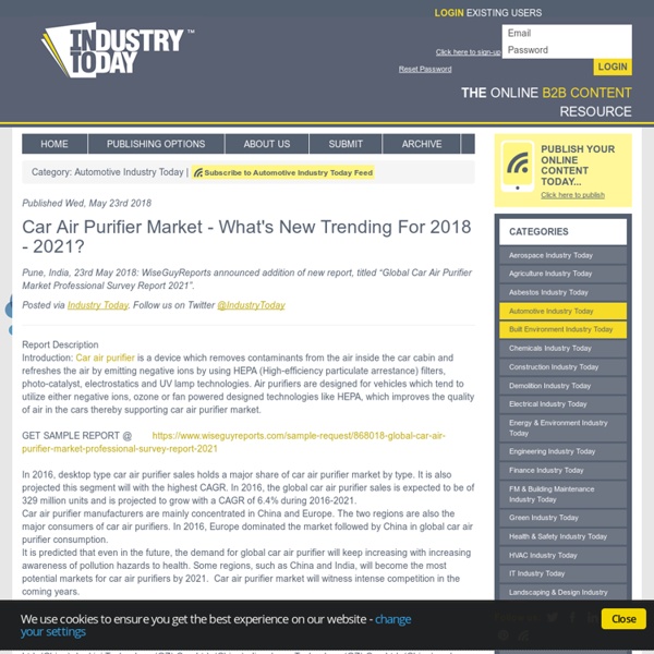 Car Air Purifier Market - What's New Trending For 2018 - 2021?