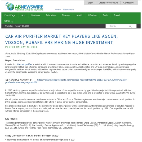 Car Air Purifier Market Key players like Agcen, Vosson, Purafil are making huge investment