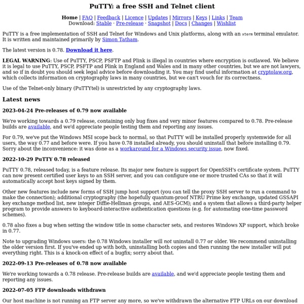 PuTTY: a free telnet/ssh client