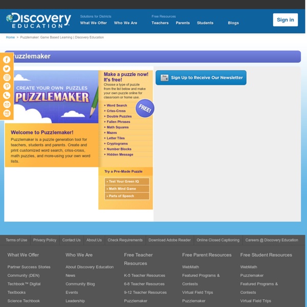 Welcome to Discovery Education's Puzzlemaker! Create crossword puzzles, word searches, mazes, and other puzzles for your classroom today!