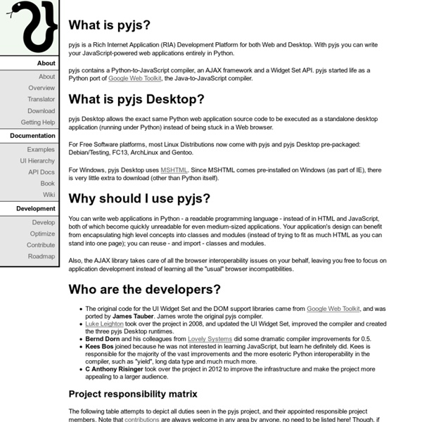 Pyjamas - Python Javascript Compiler, Desktop Widget Set and RIA Web Framework