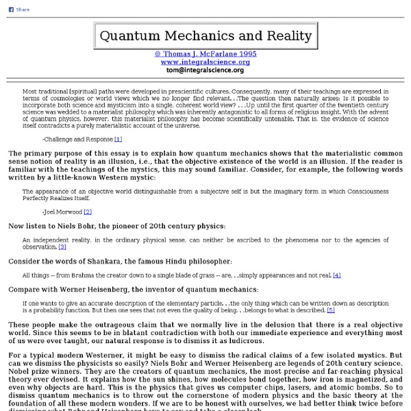 Quantum Mechanics and Reality, by Thomas J McFarlane