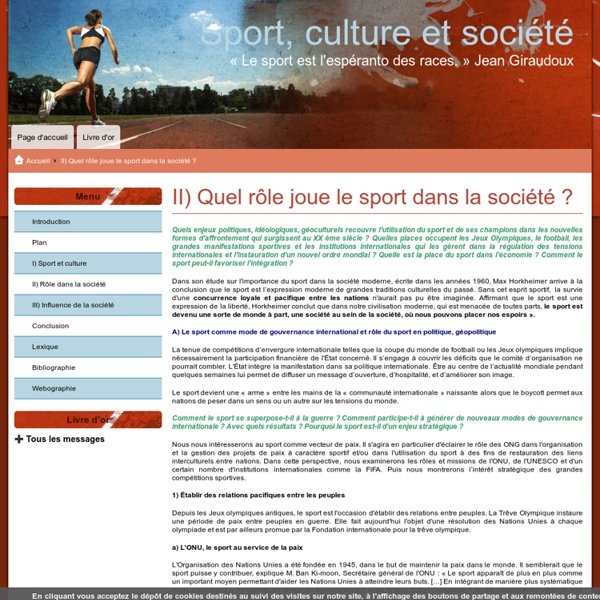 II) Quel rôle joue le sport dans la société ?
