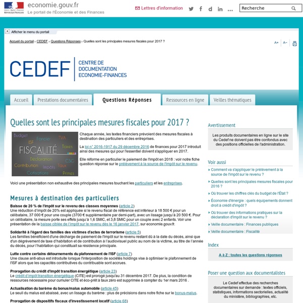 CEDEF - Quelles sont les principales mesures fiscales pour 2017 ?