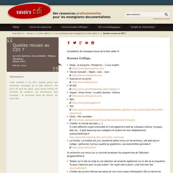 Savoirs CDI: Quelles revues au CDI ?