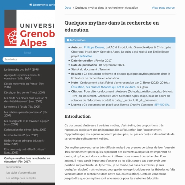 Quelques mythes dans la recherche en éducation — Docs Education Univ. Grenoble Alpes