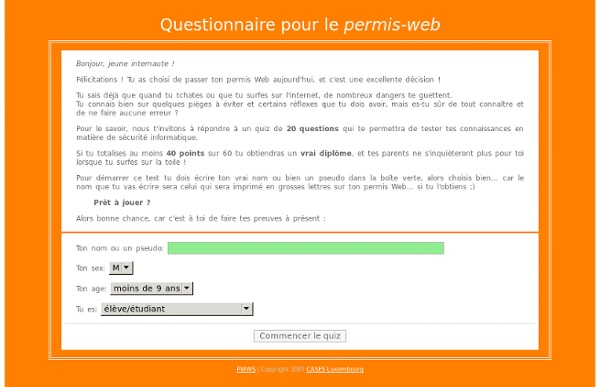 Questionnaire pour le <i>permis-web</i>