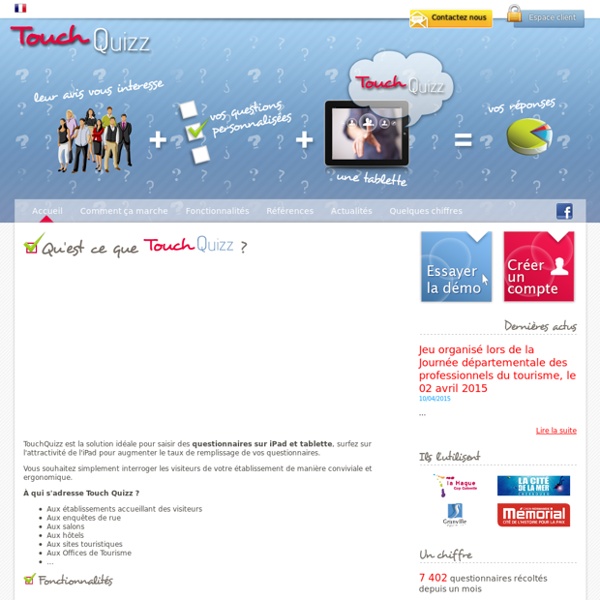 Touchquizz Questionnaire sur iPad Enquete satisfaction sur iPad démarche qualité Office de Tourisme