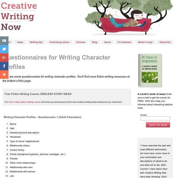 Questionnaires for Writing Character Profiles - Creative Writing Help