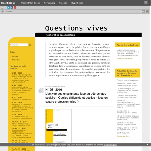 Questions Vives - Recherches en éducation