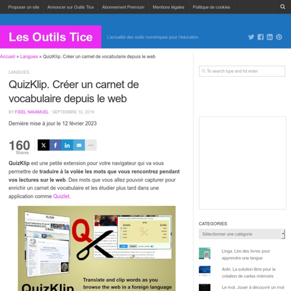 Quizclip. Créer un carnet de vocabulaire depuis le web
