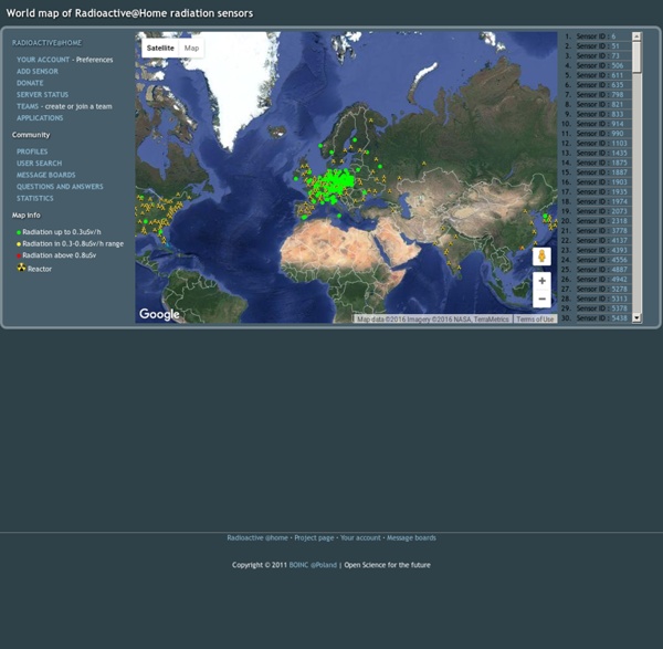 Radiation detectors radioactivity map World Map of Radioactive@Home BOINC project sensors