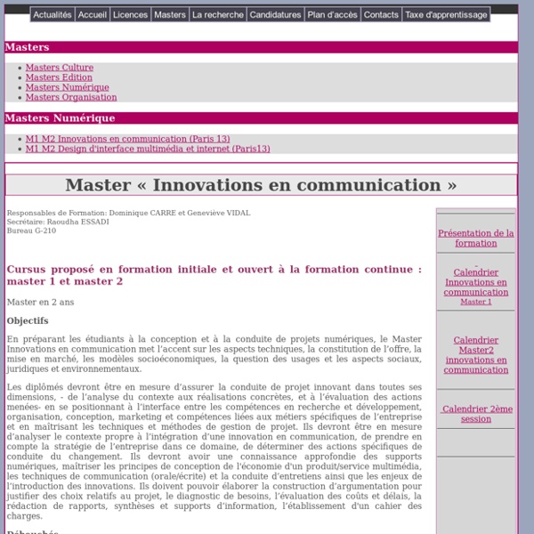 Innovations en communication Internet, Intranet, sites web 2.0, radiocommunications, multimédia