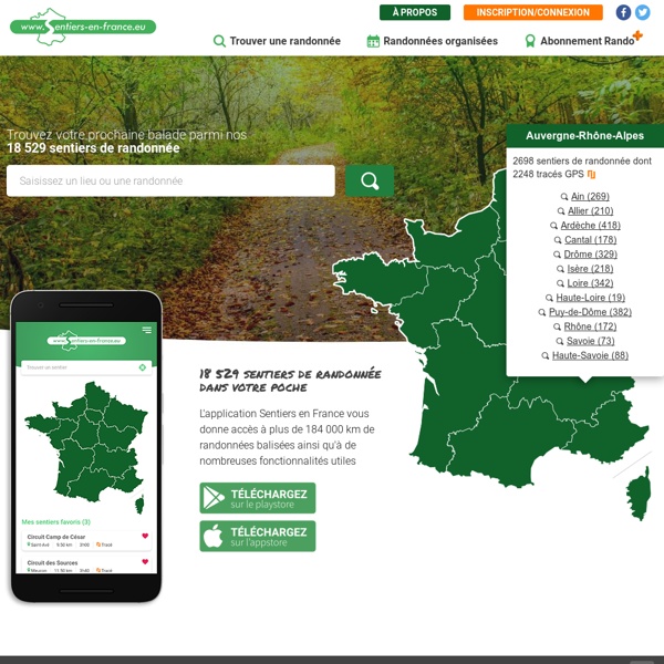 Sentiers en France randonnées pédestre de tous les départements régions de France tracé des balades promenades virtuel des chemins parcours circuit avec Google earth