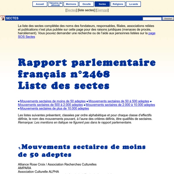 Sectes: liste des sectes du rapport parlementaire français