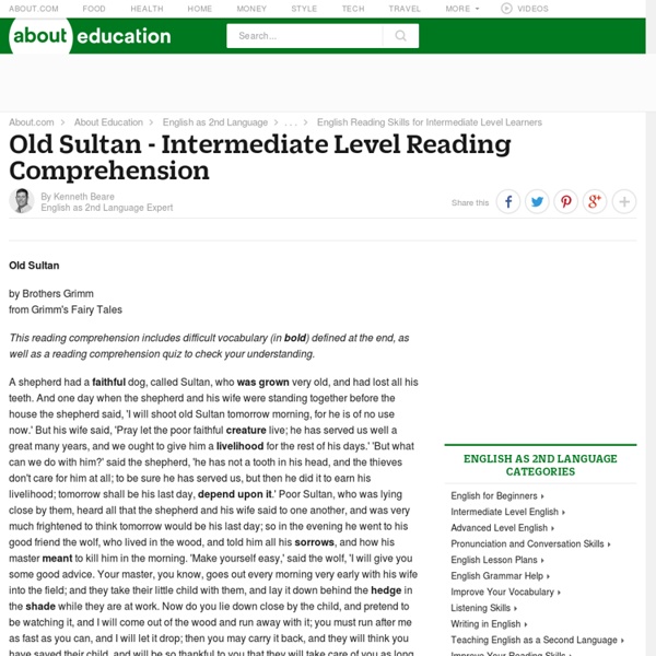 ESL Fairy Tale Reading Comprehension - Old Sultan - Fairy Tale by Brothers Grimm