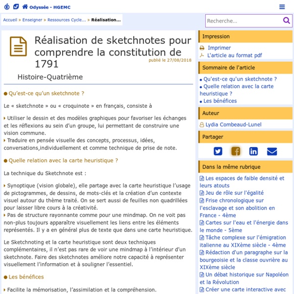Réalisation de sketchnotes pour comprendre la constitution de 1791- Odyssée : Histoire Géographie Éducation civique