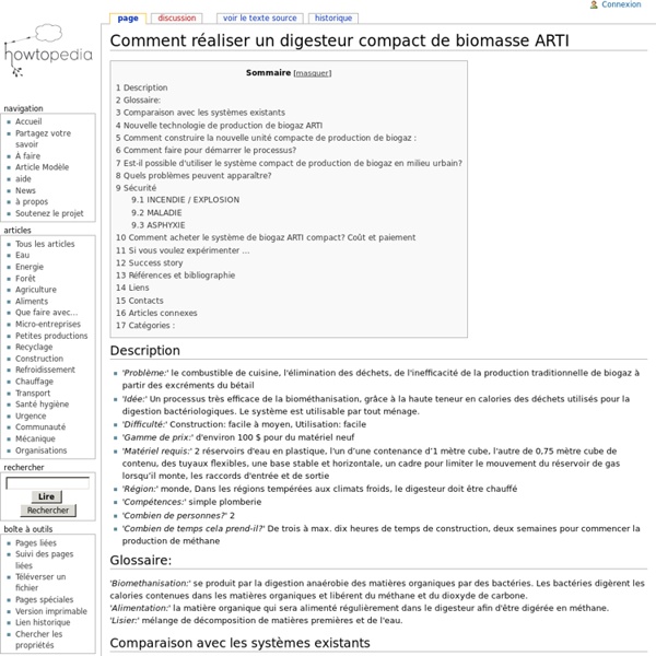 Comment réaliser un digesteur compact de biomasse ARTI
