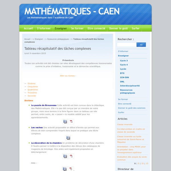 Tableau récapitulatif des tâches complexes -