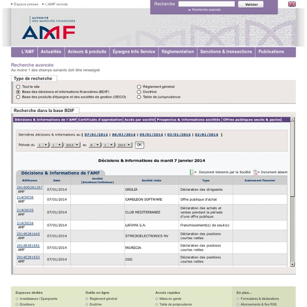 Décisions & informations financières AMF
