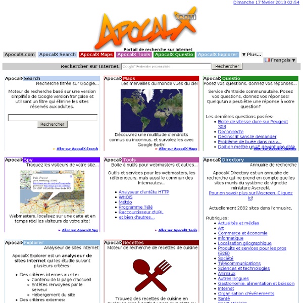 Portail et moteur de recherche sur Internet - ApocalX.com - Moteur, Metamoteur, annuaire... Apo