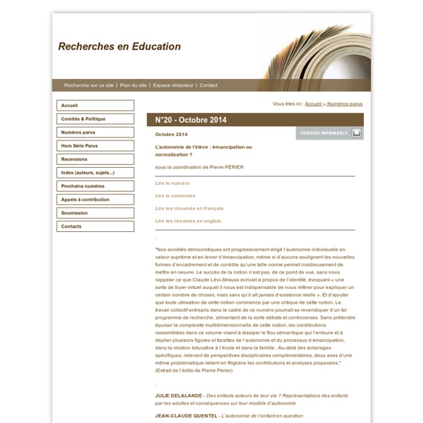 Recherches en Education - N°20 - Octobre 2014