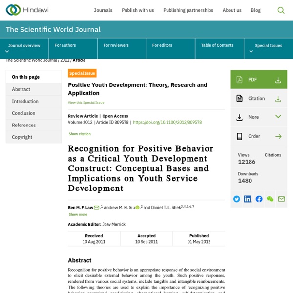 Recognition for Positive Behavior as a Critical Youth Development Construct: Conceptual Bases and Implications on Youth Service Development