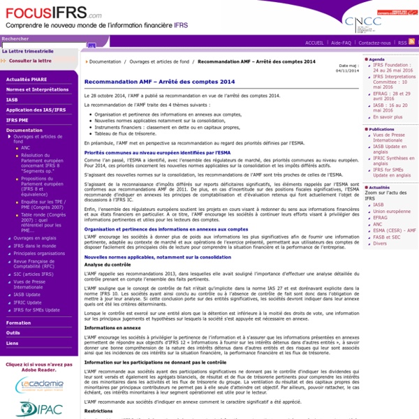 Recommandation AMF – Arrêté des comptes 2014 / Ouvrages et articles de fond / Documentation
