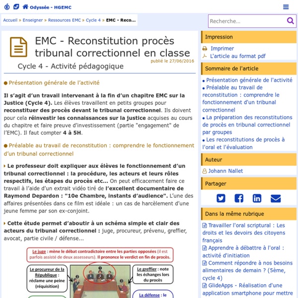EMC - Reconstitution procès tribunal correctionnel en classe- Odyssée : Histoire Géographie Éducation civique