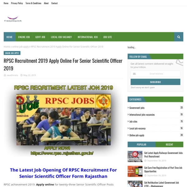 RPSC Recruitment 2019 Apply Online For Senior Scientific Officer 2019