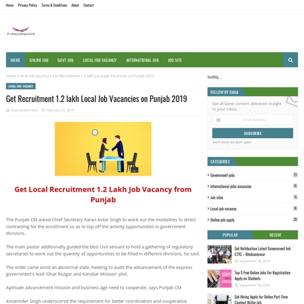 Get Recruitment 1.2 lakh Local Job Vacancies on Punjab 2019