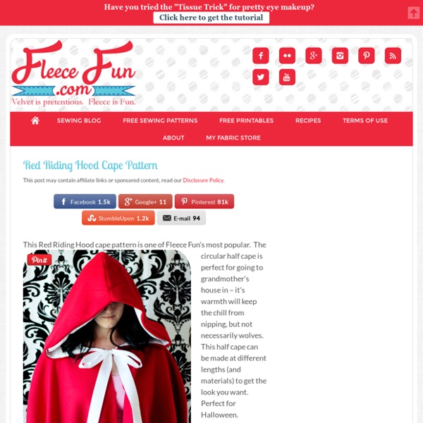 Red Riding Hood Cape Pattern - Fleece Fun