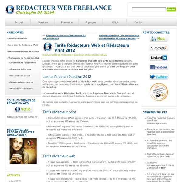 Tarifs Rédacteurs Web et Rédacteurs Print 2012