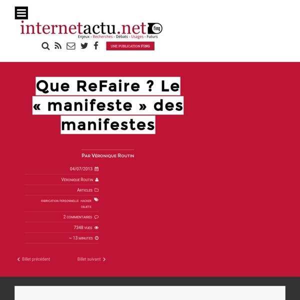 Que ReFaire ? Le “manifeste” des manifestes