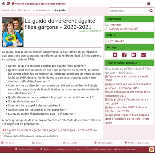 Le guide du référent égalité filles garçons - 2020-2021 - Mission académique égalité filles garçons