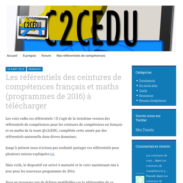Les référentiels des ceintures de compétences français et maths (programmes de 2016) à télécharger – Nos ceintures de compétences