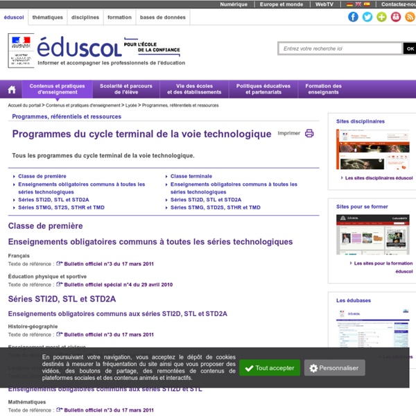 Programmes, référentiels et ressources - Programmes du cycle terminal de la voie technologique