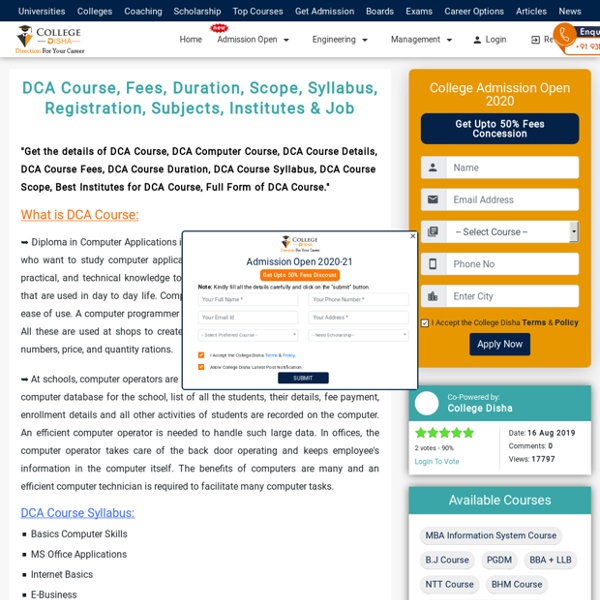 DCA Course, Fees, Duration, Scope, Syllabus, Registration, Institutes