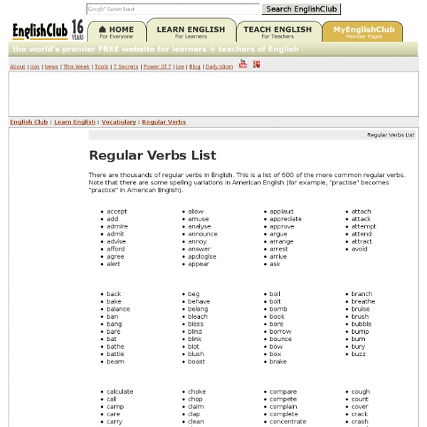 Regular Verbs List