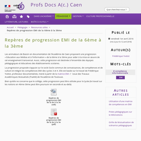 Repères de progression EMI de la 6e à la 3e - Profs Docs A(c.) Caen