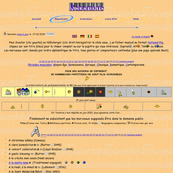 Repertoire (page 1):chants pour choeurs SATB, fichiers noteworthy nwc
