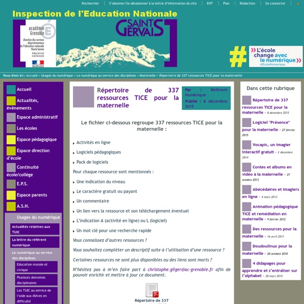 IEN St Gervais / Pays du Mont-Blanc - Répertoire de 340 ressources TICE pour la maternelle